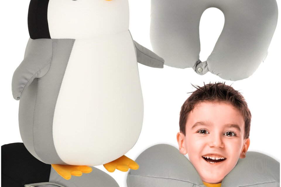 Pernă de călătorie 2 în 1 croissant sub gât pentru mașină avion mascota pinguin