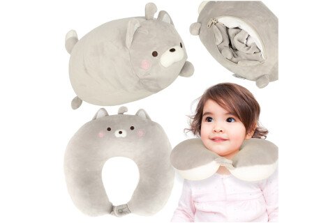 2in1 Reisekissen Croissant unter dem Nacken für ein Maskottchen Flugzeug Auto Katze