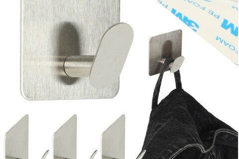 Appendiabiti da parete autoadesivi argentati per il bagno, set da 4 pezzi, EXHIBITION