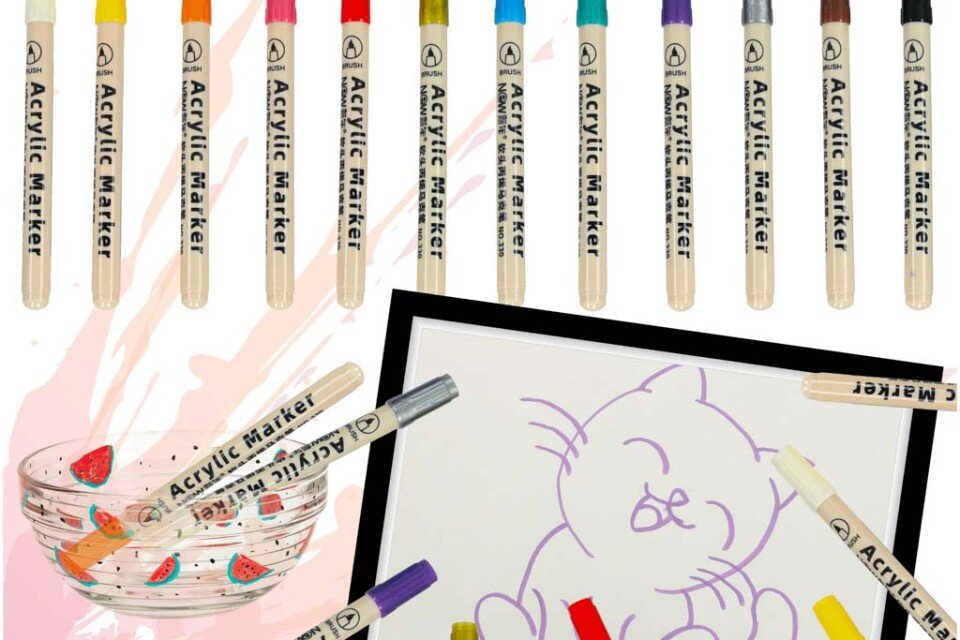 Pennarelli per tessuti acrilici, pietre, punta in feltro, pennarelli impermeabili fai da te, 12 pezzi.