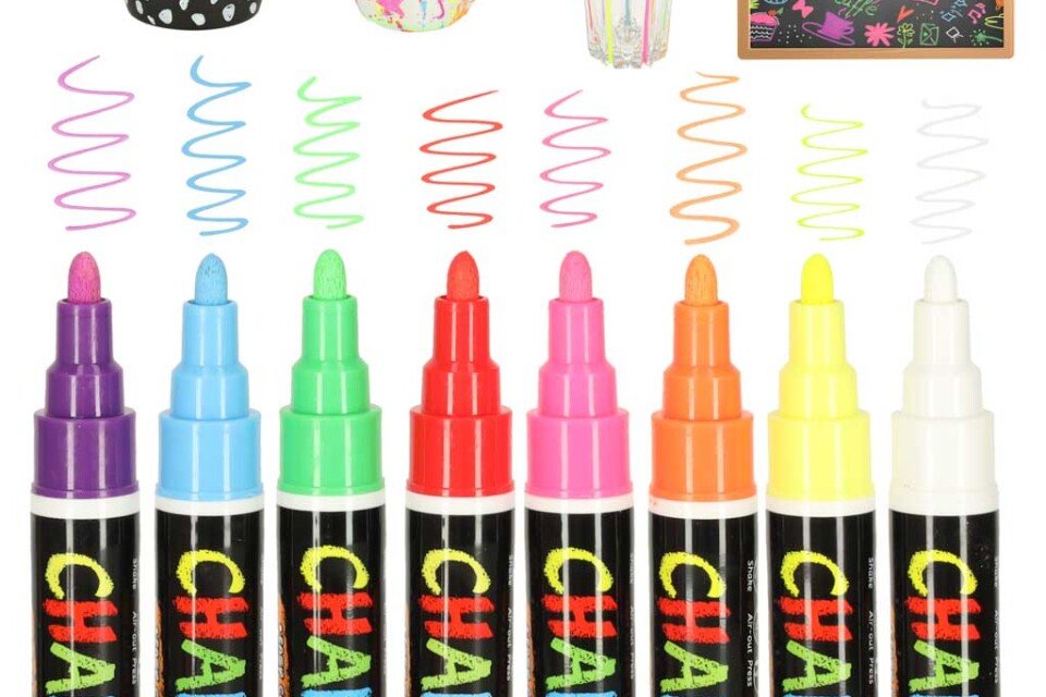 Křídové popisovače na skleněné tabule, 8 ks.