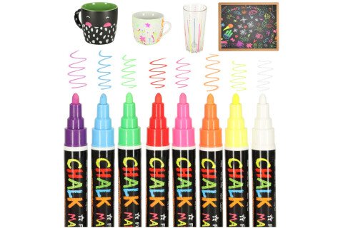 Křídové popisovače na skleněné tabule, 8 ks.