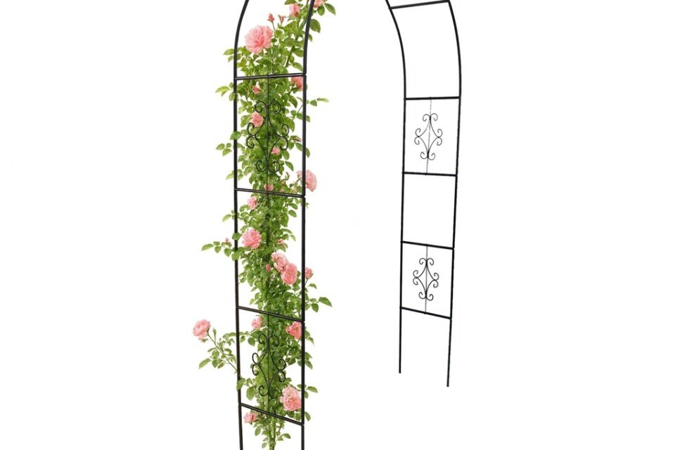 Πέργκολα κήπου με μεταλλική αψίδα στήριξης για τριανταφυλλιές, αναρριχώμενα φυτά, 240 cm, πράσινη
