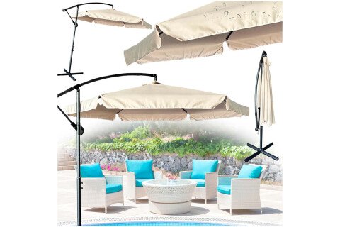 Großer klappbarer Gartensonnenschirm mit Arm 290 cm beige