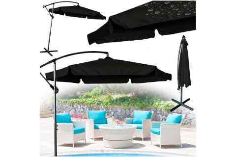 Veliki sklopivi vrtni suncobran s rukohvatom 290 cm crni