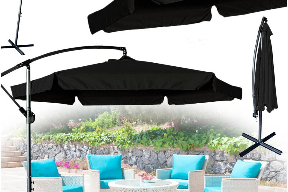 Veliki sklopivi vrtni suncobran s rukohvatom 290 cm crni