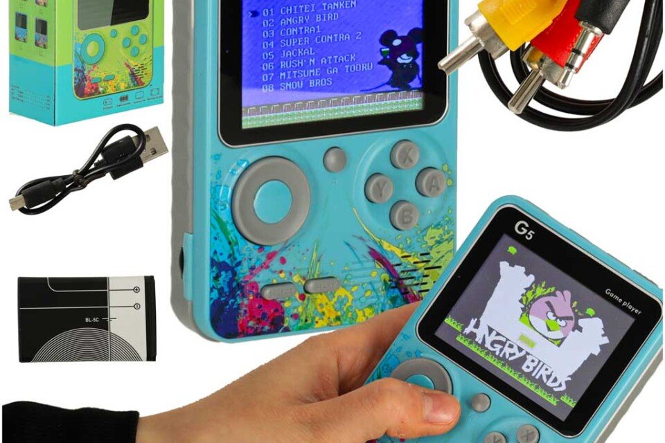 Mini consola de jocuri portabila retro albastra