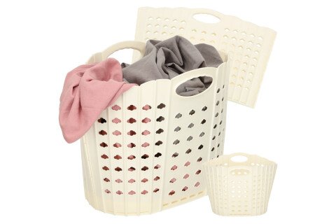 Cesto portabiancheria pieghevole, organizer per il bagno, crema