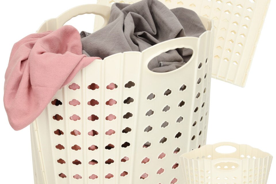 Cesto portabiancheria pieghevole, organizer per il bagno, crema