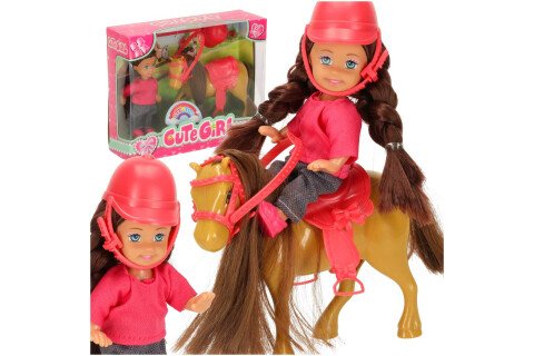 Păpușă cu cal, ponei și fată, set de 5 piese