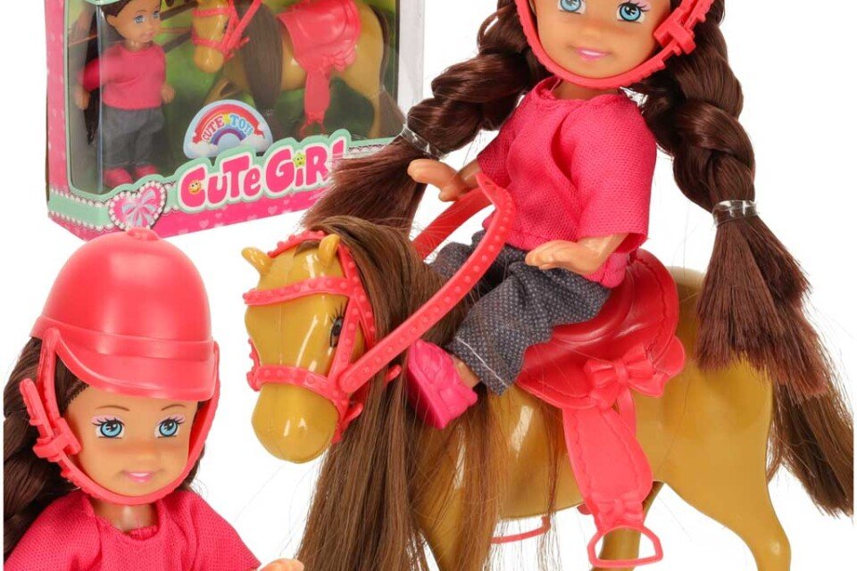 Păpușă cu cal, ponei și fată, set de 5 piese