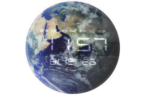 Planet Erde-Wanduhr mit LED-Anzeige – 32 cm, blau