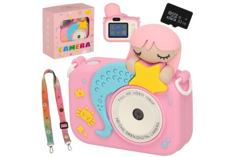 Otroški digitalni fotoaparat + 32GB kartica pink mermaid