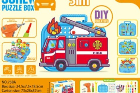 Puzzle cub într-o carcasă mozaic creativ + șurubelniță vehicul