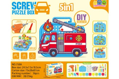 Puzzle cub într-o carcasă mozaic creativ + șurubelniță vehicul