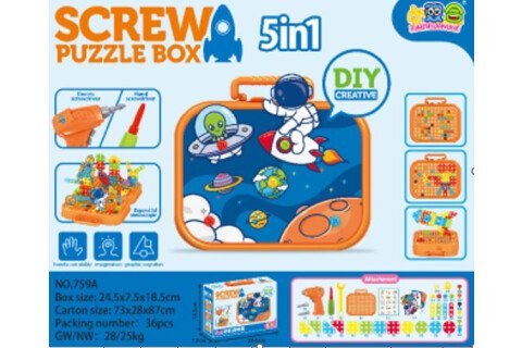 Würfelpuzzle im Koffer, kreatives Mosaik + Kosmos-Schraubendreher