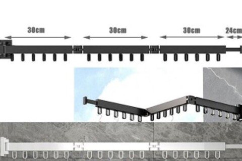 Umeraș de perete telescopic triplu, 114 cm, negru