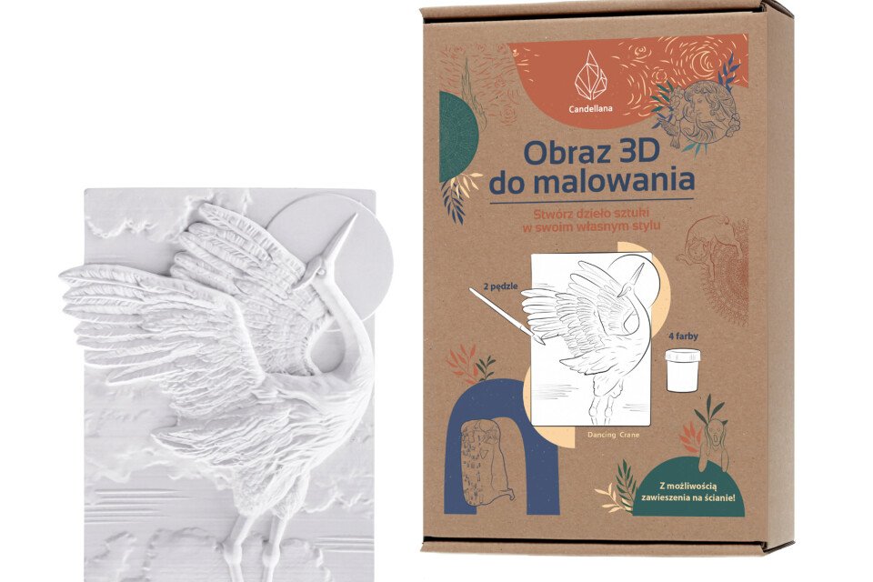 CANDELLANA Gipsz kifestőkönyv - 3D daru, festékkészlet és ecsetek