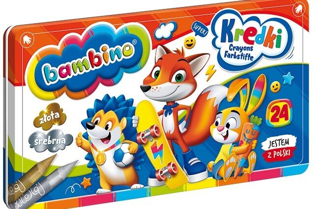 Creioane colorate in cutie metalica 24 culori + ascutitoare BAMBINO