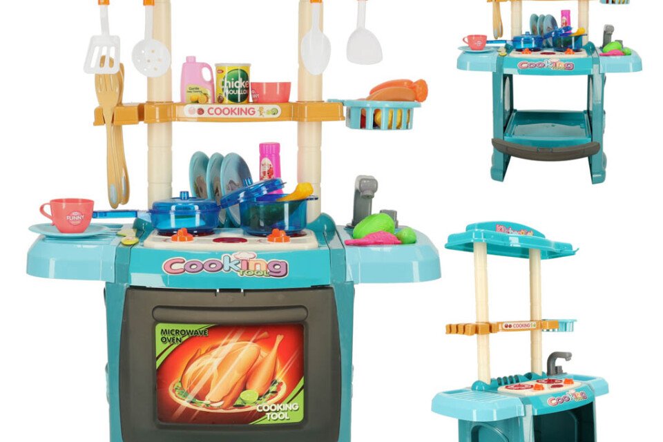 Plastová dětská kuchyňka s osvětlením a modrou baterií