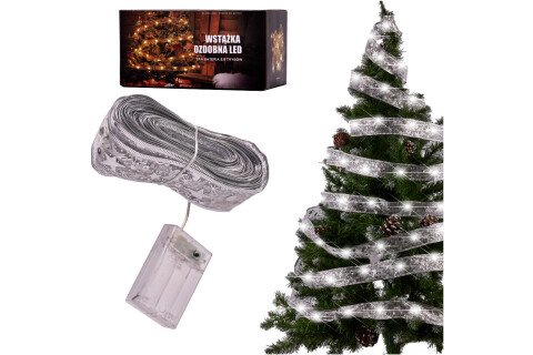 Okrasni LED trak 10m - 100LED lučke za božično drevo, hladno bela na baterije