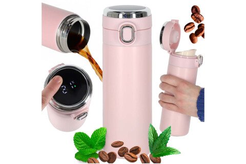 Termo šolja sa grlićem, LED termos, 420 ml, roze