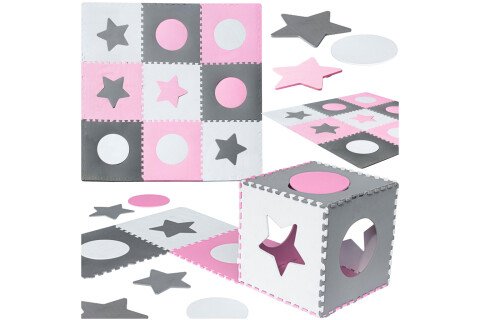 Puzzle piankowe dla dzieci 180x180cm 9 elementów w kolorze szarym i różowym