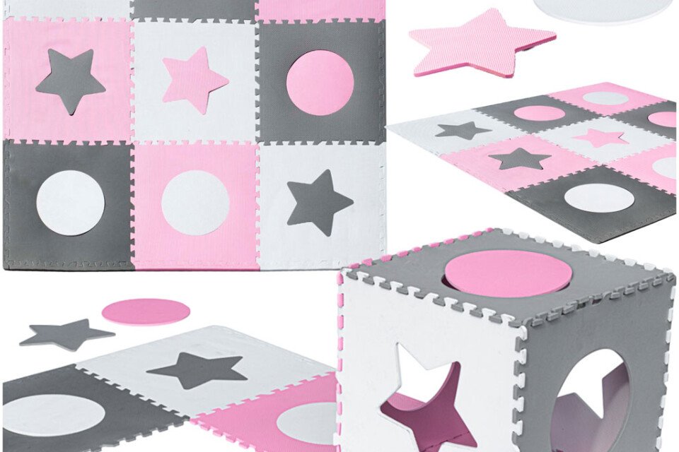 Puzzle piankowe dla dzieci 180x180cm 9 elementów w kolorze szarym i różowym