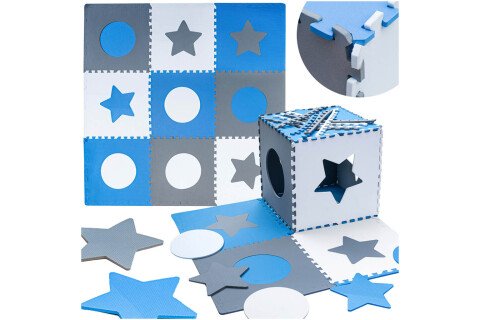 Schaumstoffpuzzle für Kinder 180x180cm, 9 Elemente, grau und blau