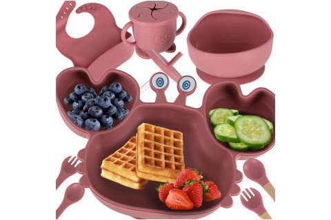 Miski silikonowe dla dzieci, niemowląt, kraby, zestaw 9 sztuk, ciemnoróżowe