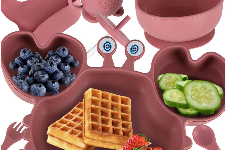 Miski silikonowe dla dzieci, niemowląt, kraby, zestaw 9 sztuk, ciemnoróżowe