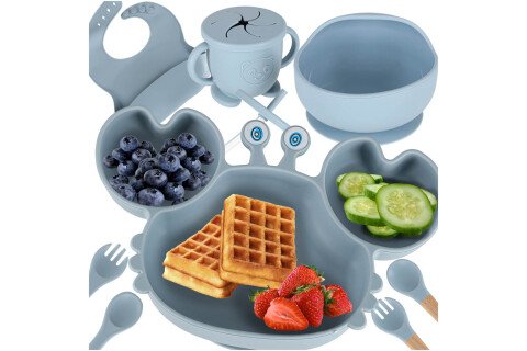 Boluri din silicon pentru copii, bebeluși, crab, set de 9 piese, albastru