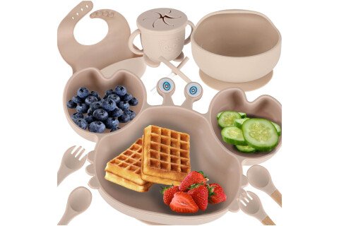 Miski silikonowe dla dzieci, niemowląt, kraby, zestaw 9 sztuk, beżowe