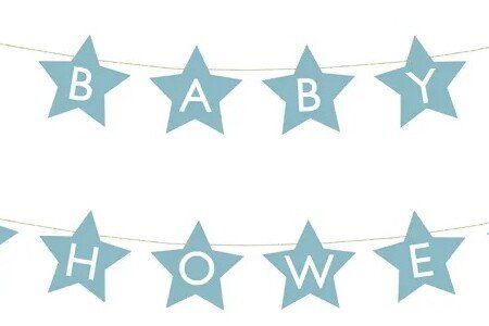 Transparent z napisom za baby shower - svetlo modre zvezdice