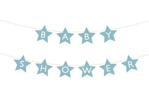 Transparent z napisom za baby shower - svetlo modre zvezdice