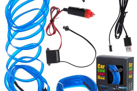 LED világítás az autóhoz - autó USB, 12V szalag, 5m - kék