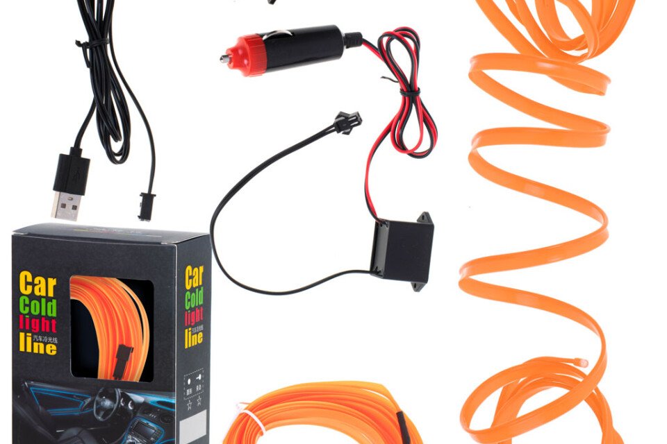 LED világítás az autóhoz - autó USB, 12V szalag, 5m - narancs