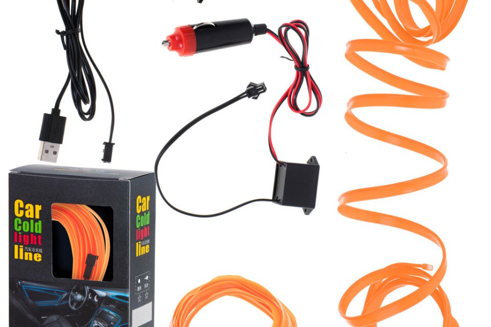LED osvetlitev za avto - avto USB, 12V trak, 3m, oranžna