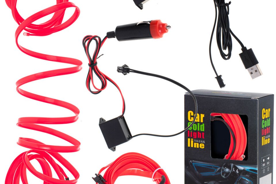 LED osvetlitev za avto - avto USB, 12V trak, 3m, rdeča
