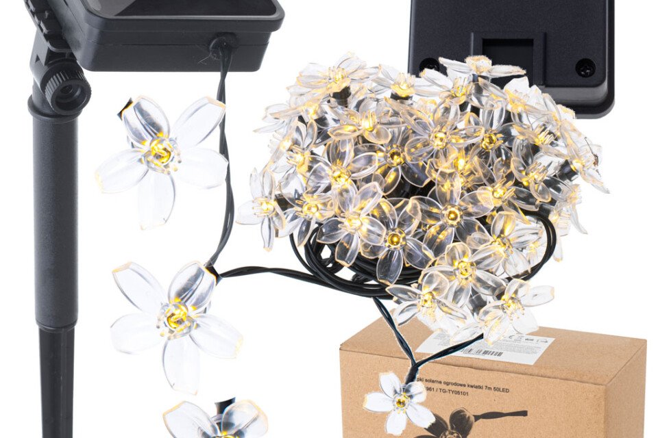 Vrtne lampe solarna svjetla cvijeće - 7m, topla bijela 50LED