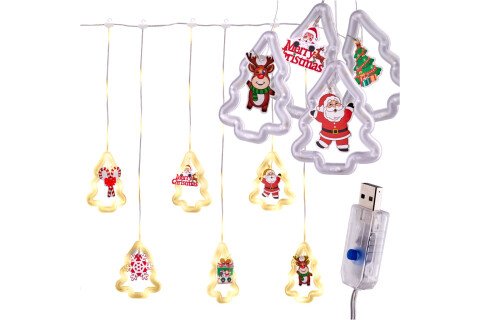 LED лампички за пердета с картинки в коледни елхи 3м 10 USB крушки