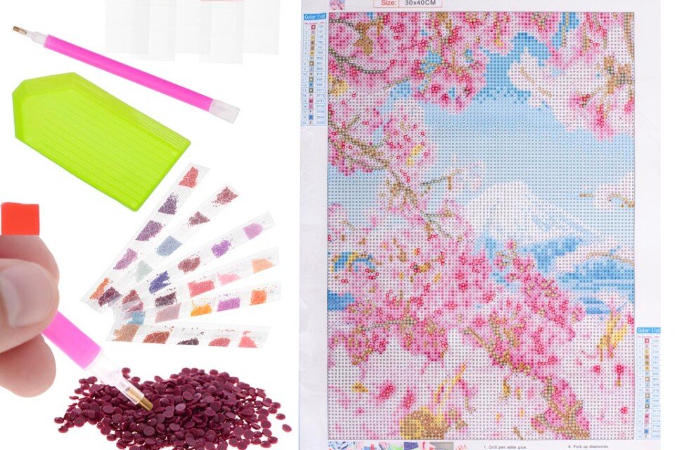 Gyémánt hímzőkészlet 5D, Cseresznyevirág