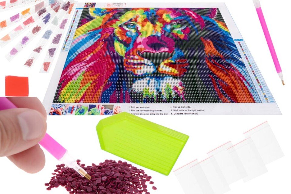 Set Mozaic cu broderie cu diamante, 5D, model Lion