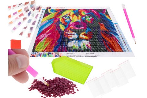 Set Mozaic cu broderie cu diamante, 5D, model Lion