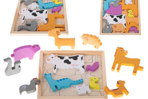 Puzzle din lemn, forme de animale/motiv