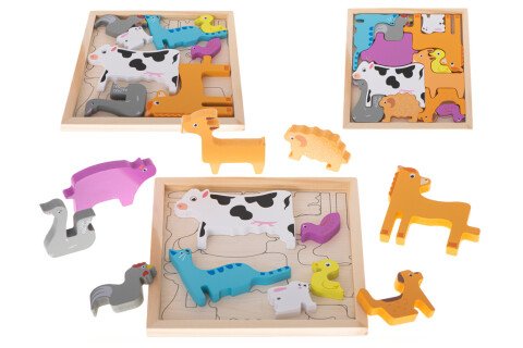 Drewniane puzzle, kształty zwierząt/motyw