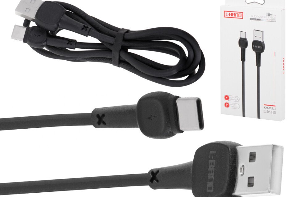 Ładowarka ścienna USB z szybkim ładowaniem + kabel typu C, czarna