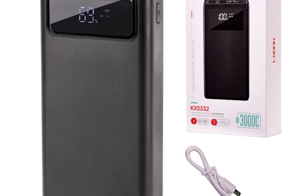 L-BRNO USB Power Bank 30000mAh s LED displejom, čierna