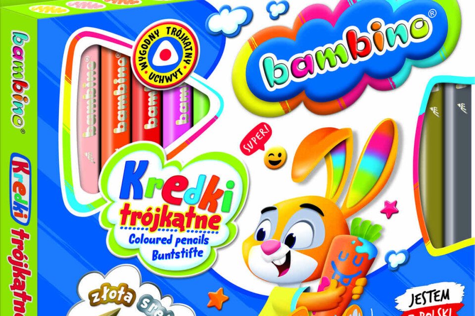 BAMBINO háromszög alakú színes ceruzák fa tokban - 12 szín + hegyező