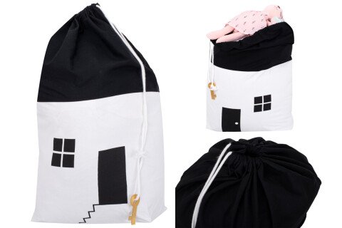 Coș organizator pentru rufe sau jucării, alb-negru